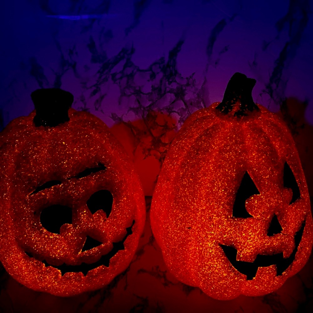 Vintage 1993 Light Up Pumpkin Jack O Lantern Halloween Rubber Mold set of 2